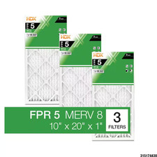 10 In. X 20 In. X 1 In. Standard Pleated Air Filter FPR 5, MERV 8 3-Pack 