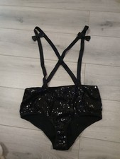 BNWOT Vintage Ann Summers Black Sequin Hot Pants With Detachable Braces Size 20