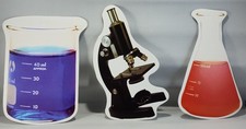 Chemistry Set Lab Flask Beaker Microscope Scientist Science Class School 3pc