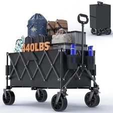 440lbs Collapsible Wagon Cart with Wheels, Large Capacity Wagons Carts Foldab...