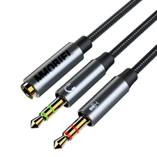 Headphone Splitter Adapter 3.5mm Mic and Audio Y Splitter for Computer 1ft