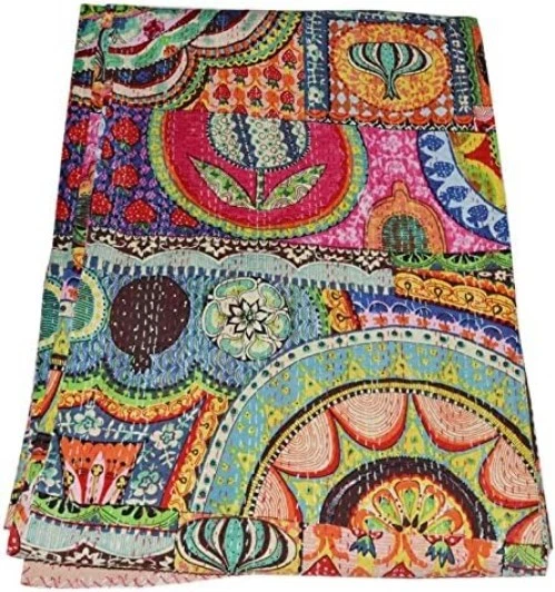 Edredón Kantha reversible hecho a mano - tiro floral tamaño doble para decoración Foto 4 de 4