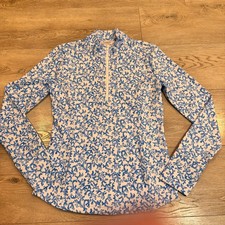 Tommy Bahama Golf  Tennis Womens Blue Coral Print 1/4 Zip Pullover Top Small