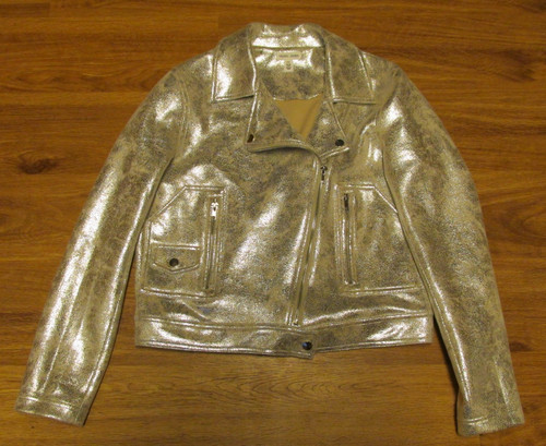 TRIBAL JEANS WOMEN'S SZ P/S SILVER BEIGE MOTO FULL ZIP JACKET POLYESTER SPANDEX!