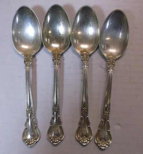 4 Antique 1850-1899 Gorham 'Chantilly' Pattern ~ 5 3/4" Sterling Teaspoons
