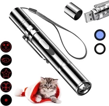 Pet Cat Laser Toy, USB Rechargeable Handheld Pointer, 4*0.6*0.6 Inch, Silver 