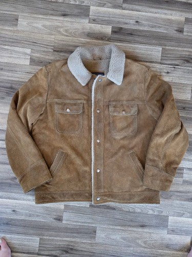 American Eagle Suede Leather Sherpa Lined Jacket L Utility Heritage Workwear