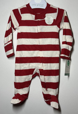 Little Planet by Carter s Organic Baby Striped Sleep N' Play - White/Red Newborn