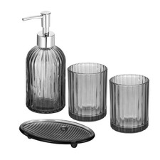 4 Pcs Clear Glass Bathroom Accessory Set for Bath Storage, Black/Vertical Stripe
