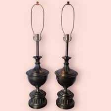 mid century pair Pair of Vintage Table Lamps - Polished Brass Urn & Brushed Nickel with Pleated Shades — listing 5