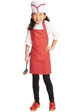 Girls Red & White Deli Worker Apron & Hat Halloween Costume One Size Fits Most