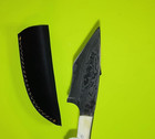 8" Fixed Blade Knife Damascus Style Blade Bone & Wood Handle w/Leather Sheath — photo 6