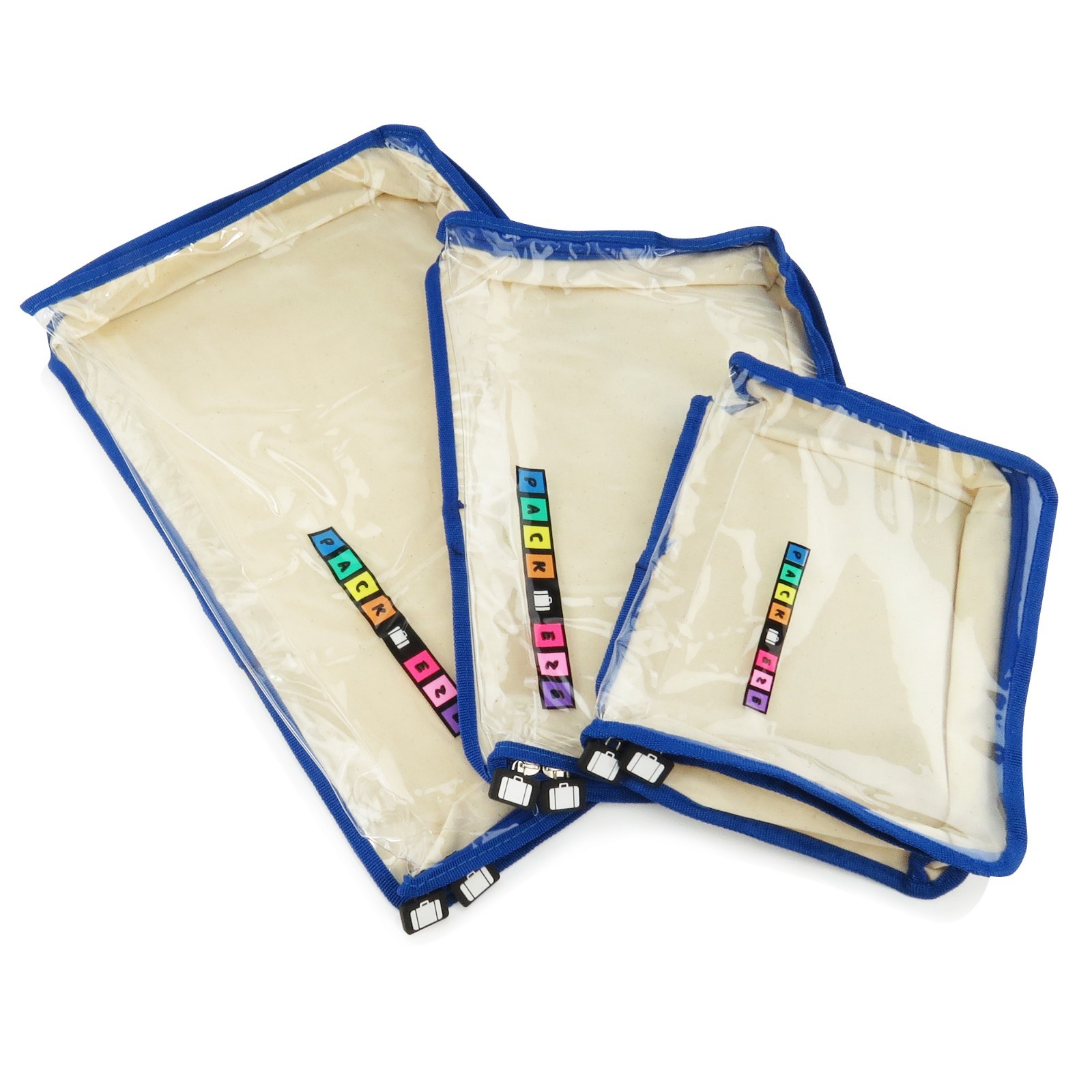 Set of 3 Moth Proof Storage Bags Breathable Clear Clothes Zip Blue Trim