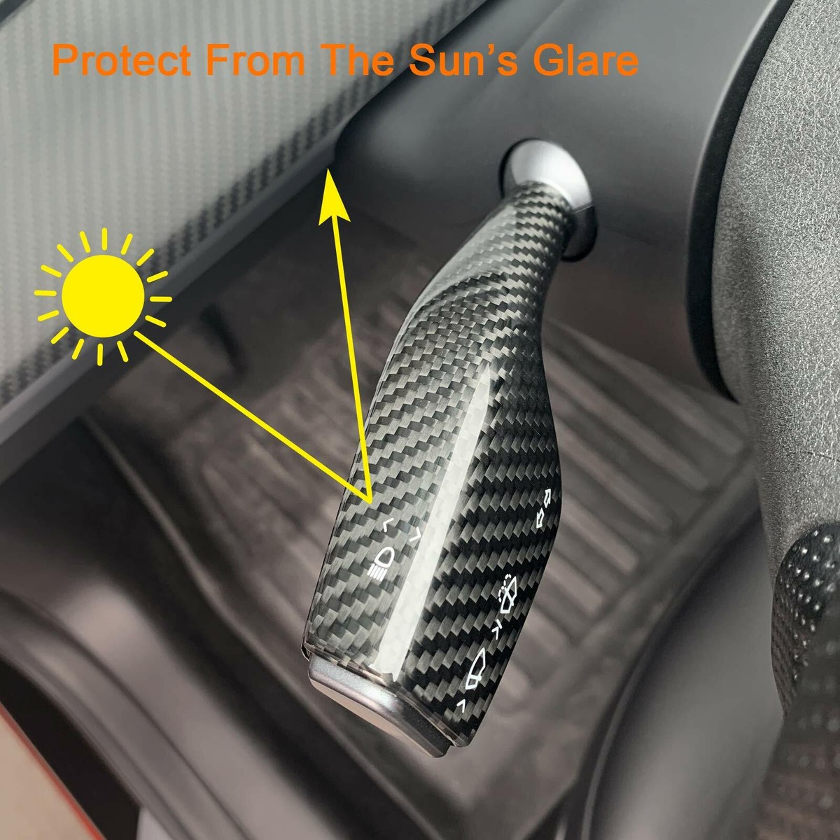 BJSIA 2PCS Steering Lever Cover Compatible With Tesla Model 3 Model Y, Gear Shift Cover Carbon Fiber Pattern Gear Lever Cover For Car Knob Protection Cover (Matte Black - View #2