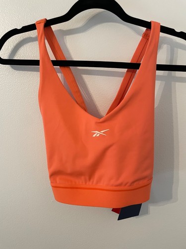 NWT Reebok Women's Large Team Bralette w/ Crossover Back Coral Sports Bra - Afbeelding 1 van 13