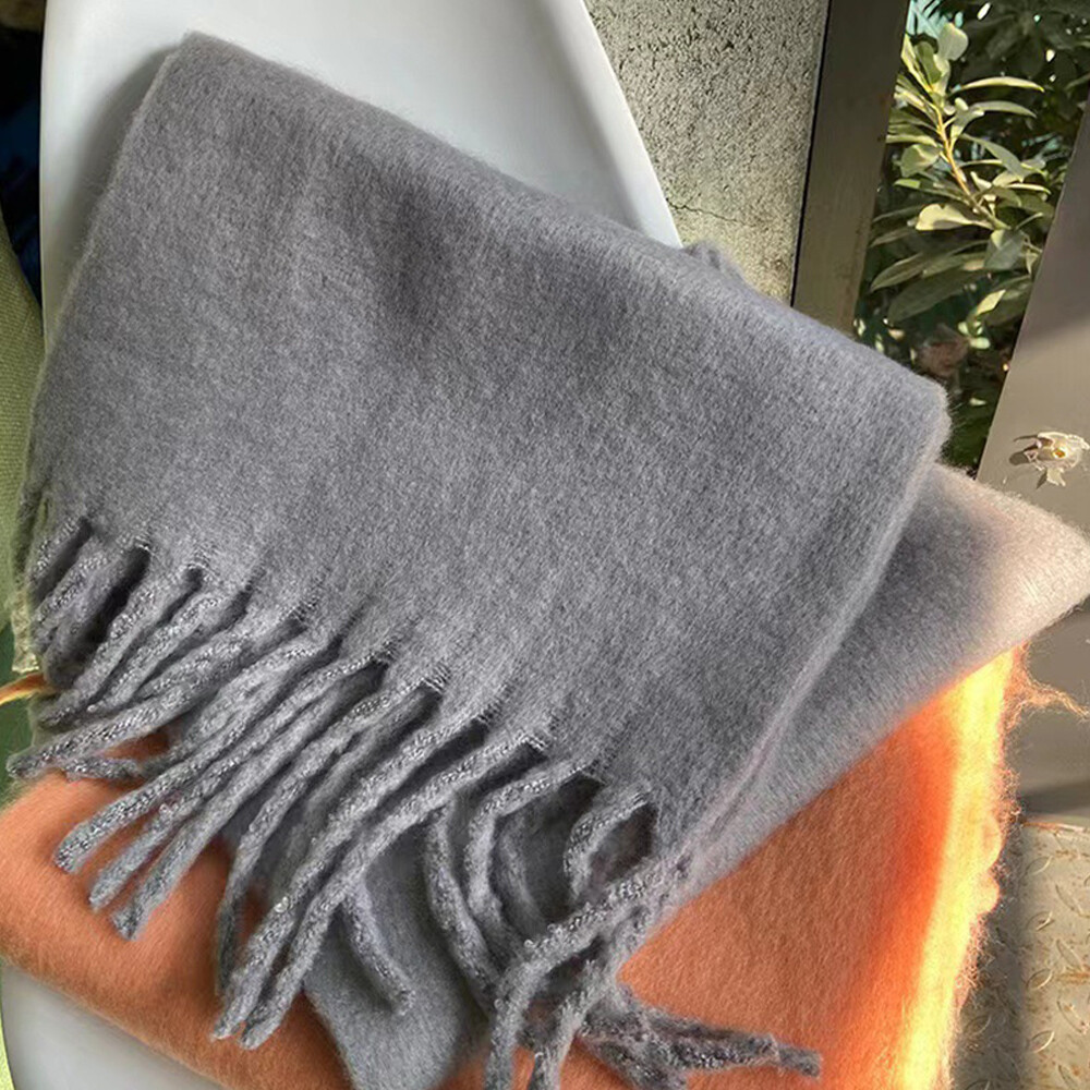 ★ADAUL★ Hairy Soft Long Muffler Gray Unisex Long Fluffy Scarves Thickened Warm Muffler Classic