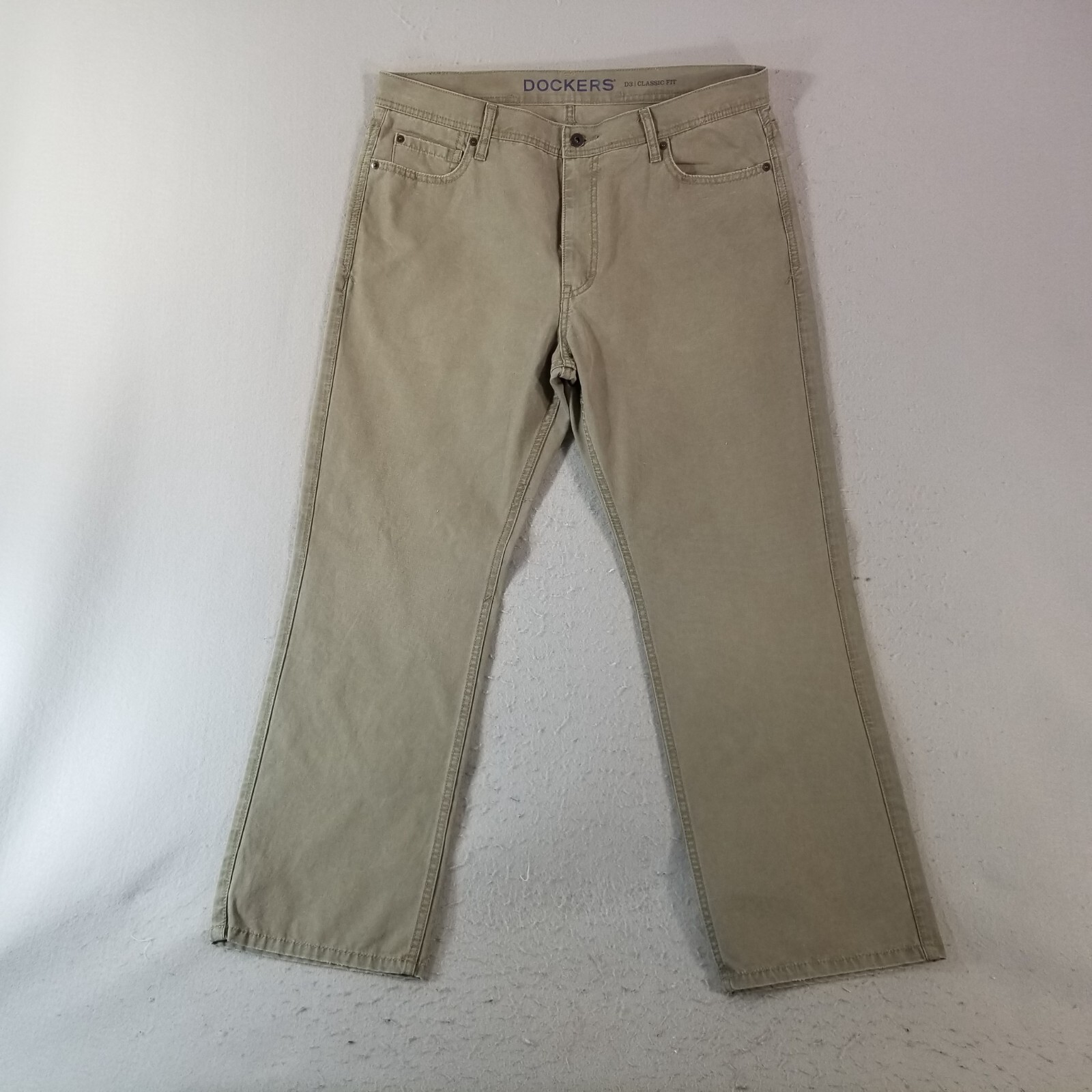 Men's 36 X 29 Regular Fit Straight Khaki Green Denim Pants