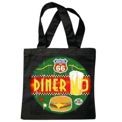Tasche Beutel Baumwolltasche DINNER HAMBURGER CHEESEBURGER KAFFEE ROUTE 66 FAST