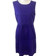 J Crew Dress Size 4 Purple Eyelet Knee Length Sleeveless Sheath Pockets Cotton