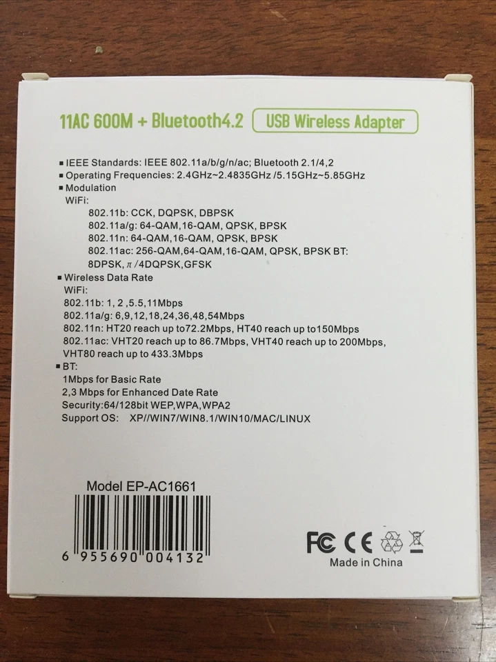 EDUP 11AC 600M + Bluetooth 4.2 USB Wireless Adapter EP-AC1661 NEW IN BOX - Image 3 of 4