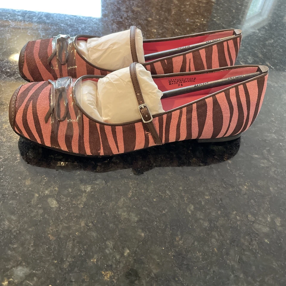 Hanna Andersson Pink Brown Zebra Striped Ballet Flat Mary Janes sz 36/3.5-4, New - Image 2 of 4