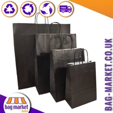 Black Paper Bags Ribbed with Twist Handles for Gift Party Shop Takeaway Carrier