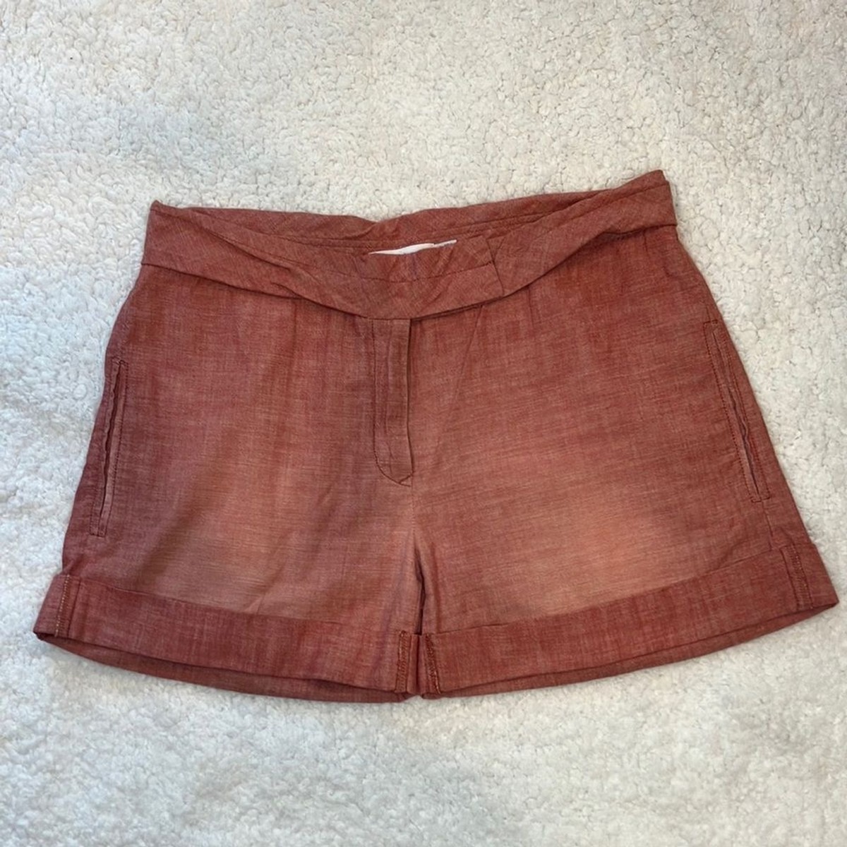 See By Chloe red chambray cuffed shorts