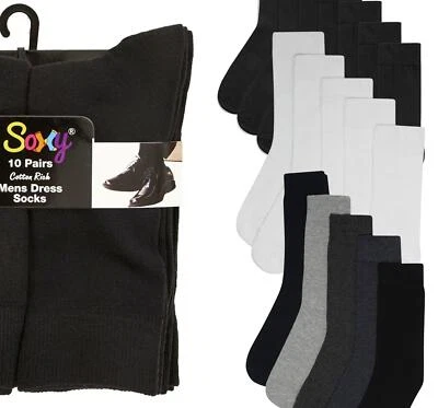 10/20 Pairs Mens Cotton Rich Breathable Black Dress Socks BNG Soft Top Welt 6-11