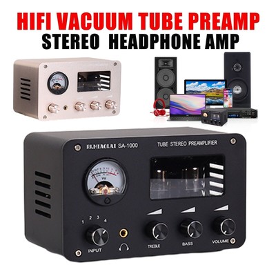 Desktop Headphone Amp 4-way HiFi Audio Switcher Box Vacuum Tube Preamp Stereo