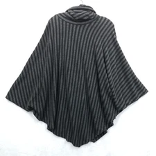 Soft Surroundings Poncho Women One Size Gray Black Stripe Cowl Neck Sweater Cozy