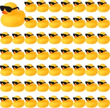 Chivao 60 Pcs Mini Rubber Duck in Bulk with 60 Sunglasses, Small Yellow Rubber 