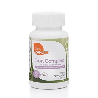 Zahlers Iron Complex, Complete Blood Building Iron Supplement With Ferrochel, Easy On The Stomach Iron Pills With Vitamin C, Optimal Absorption, #1 Top Quality All Natural Iron Vitamin, Kosher Certified, 100 Capsules (848998080785)