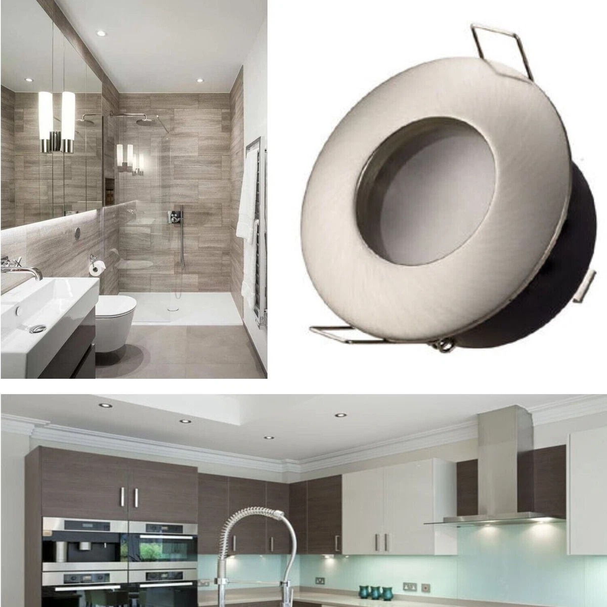 6x Recessed Ceiling Downlights GU10 IP44 Kitchen Bathroom LED Spotlight Fittings