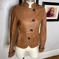 Gap Brown Leather Motorcycle Pilot Aviator Jacket Women’s Sz Small