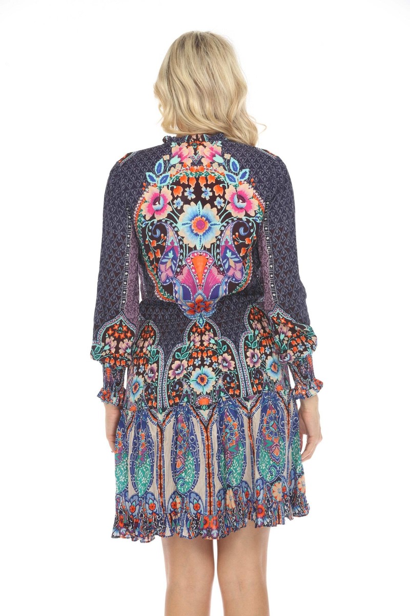 Johnny Was Saba Smocked Long Sleeve Swim Cover-Up Dress Johnny Was Saba Smocked Long Sleeve Swim Cover-Up Dress