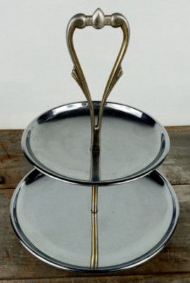 Vintage Kromex Two Tier Chrome Metal Food Serving Tray