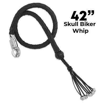 #ad 42quot; Leather Motorcycle Get Back Whip 1 Ball amp; Skulls Handlebar Black Biker Whip $38.24