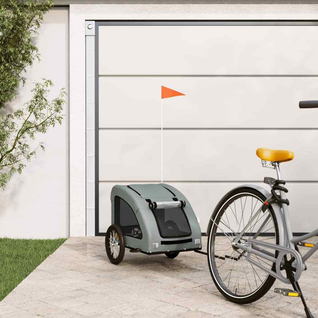 Rimorchio Bici vidaXL Ferro e Oxford per Cani - Grigio - Alta Resistenza