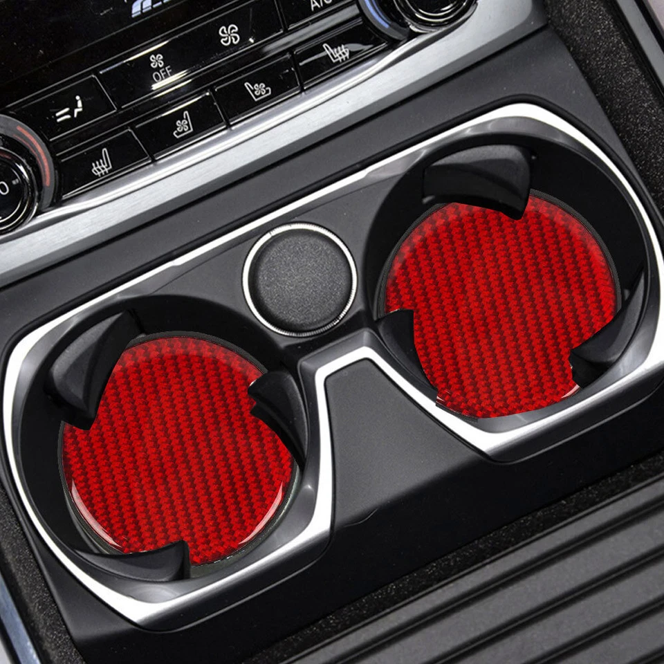 2pcs Red Carbon Fiber Car Cup Holder Pad Water Cup Slot Non-Slip Mat Accessories - Image 2 of 4