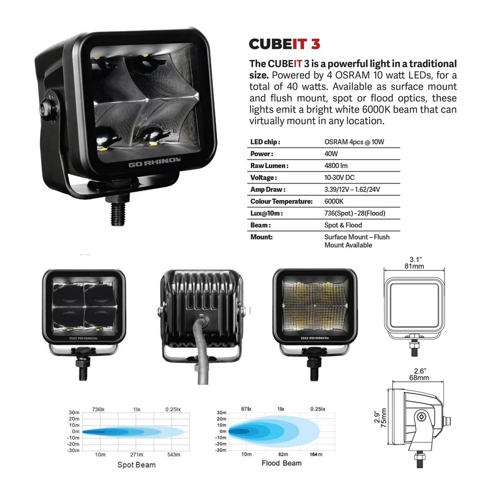Go Rhino 750400321SCS Blackout Series - Cubeit LED Cube Spot Light Kit - Image 3 of 4