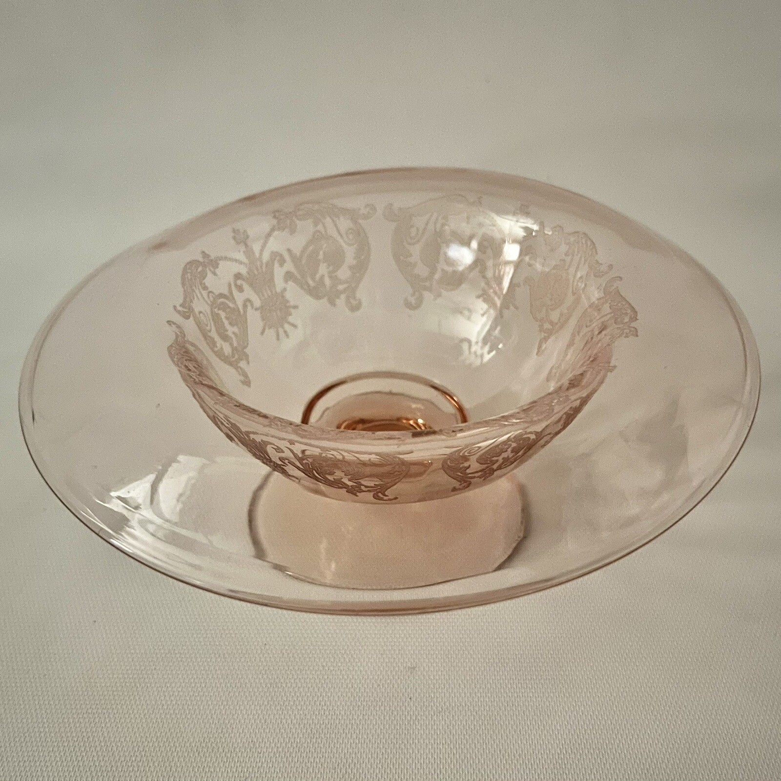 Pink Depression Glass Console Bowl Candy Dish with Rolled Edge - Popery Style