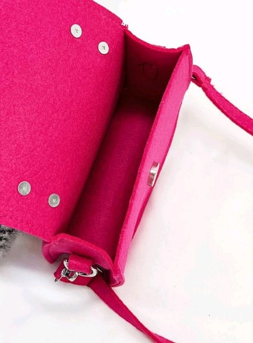 Mini Neon Pink Felt Flap Square Bag. - Picture 4 of 7