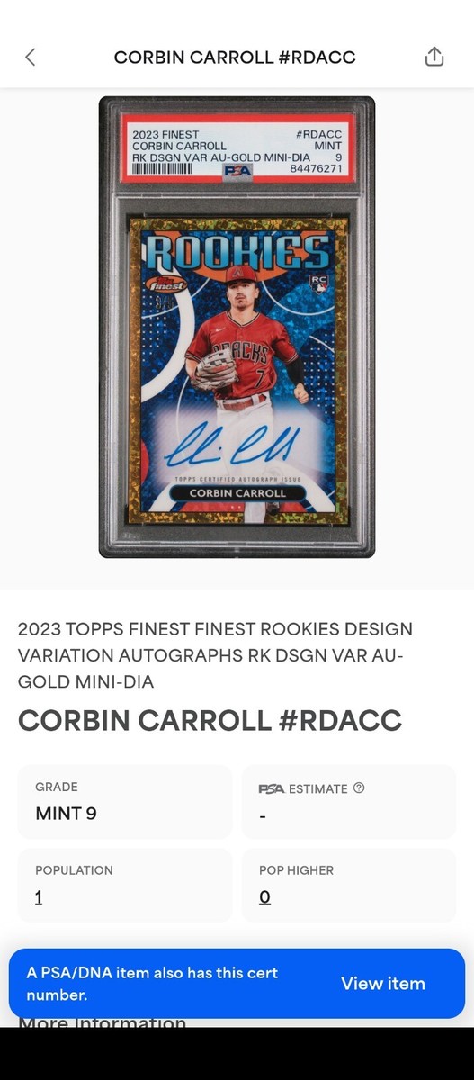 PSA 9 1/1 RC AUTO /5 CORBIN CARROLL ✨SSP GOLD REFRACTOR ROOKIE