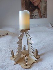 QVC 2tlg.Weichnachts -Holz- Tisch Pyramide Deko ELAMBIA LED-Kerzen 3D ca.H.35cm 