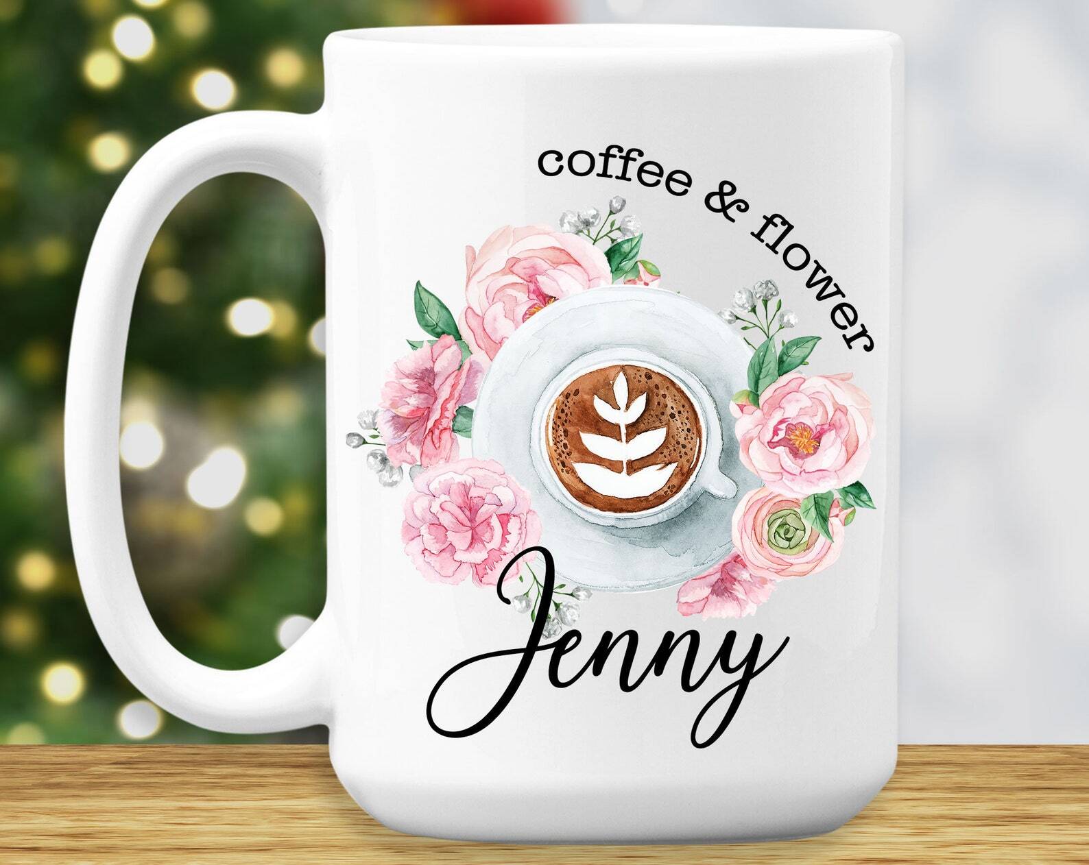 Floral Coffee Mug Custom Name Gifts For Women Girls Coffee Lovers Cup Birthday