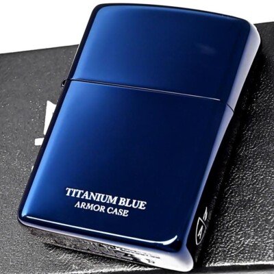 Zippo Armor Case Titanium Coating Blue Side Logo 