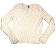 Jillian Jones Angora Wool Blend Women Sweater Sz M Ivory Eyelet Detail Lg Sleeve