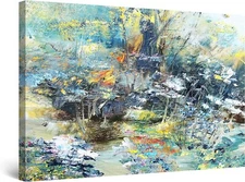 Color, Blue Abstract Painting 90x60cm Framed Premium Quality Wall Art Print