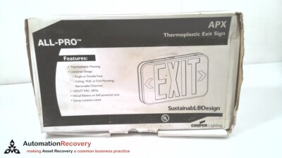 COOPER LIGHTING APX7R, SURE-LITES THERMOPLASTIC EXIT SIGN, NEW #317140