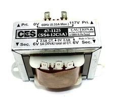 117VAC - 12VAC, 5A, CT Transformer, Solder Lug/Push-on Terminals